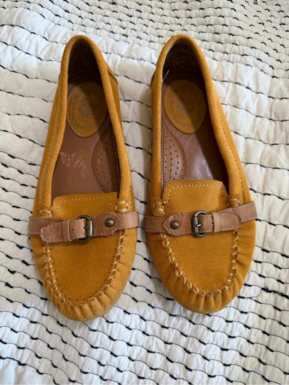 Ariat Mustard Yellow Suede Loafers with Tan Leather Strap